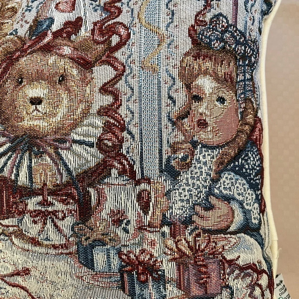 The Mary Hulgan collection by Riverdale teddy bear tea party tapestry pillow.​